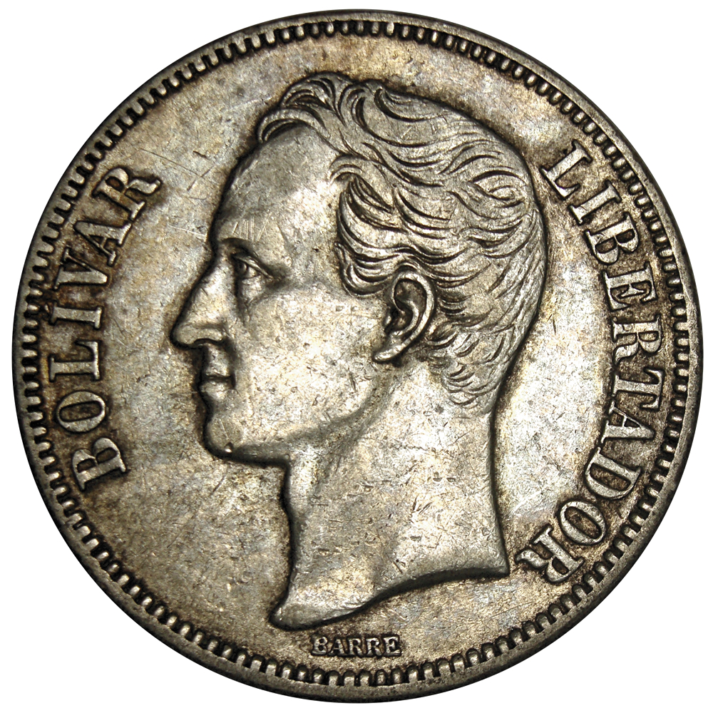 Fuerte Moneda de Plata 5 Bolivares 1921 Fecha Ancha  - Numisfila
