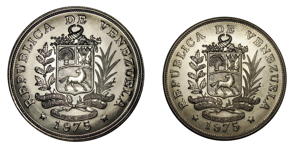 Pareja Cachicamo y Jaguar 1975 Monedas 50 y 25 Bolivares  - Numisfila
