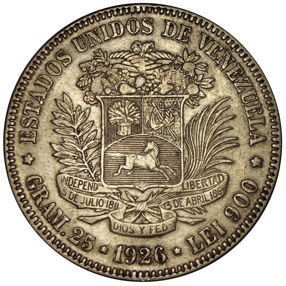 Moneda de Plata 5 Bolívares Fuerte 1926 - Numisfila