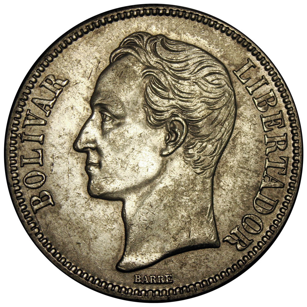 Moneda 5 Bolivares Fuerte 1929 1er 9 Bajo  - Numisfila