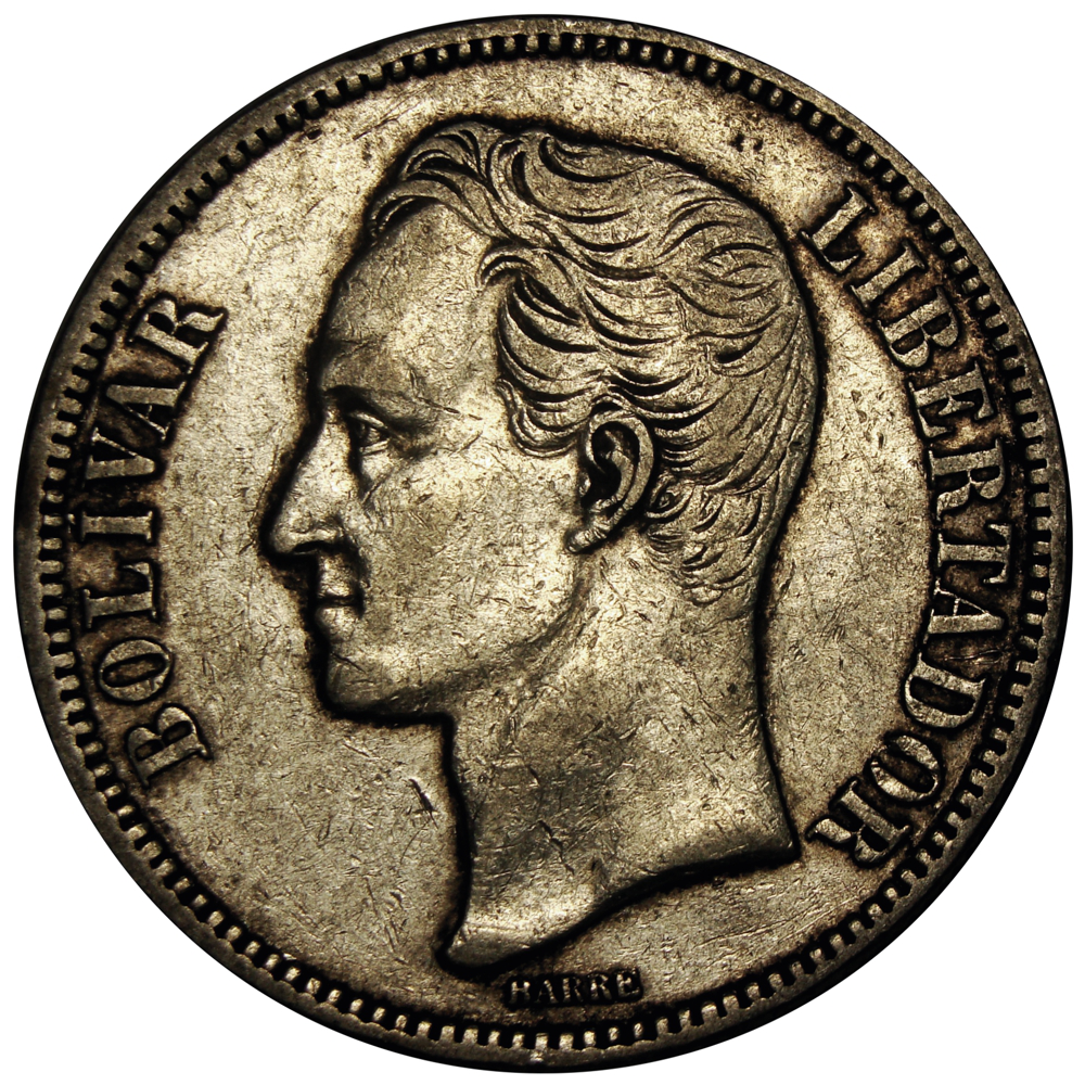 Moneda 5 Bolivares Fuerte 1902 Fecha Ancha  - Numisfila