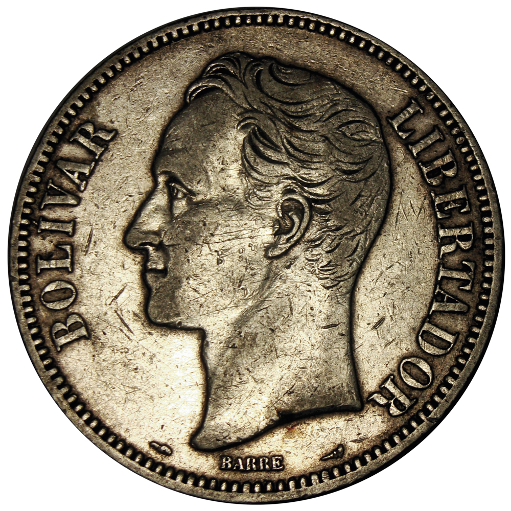 Moneda Plata 5 Bolivares Fuerte 1911 Fecha Ancha  - Numisfila