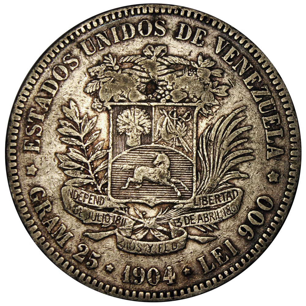 Fuerte 5 Bolívares 1904 Moneda de Plata - Numisfila