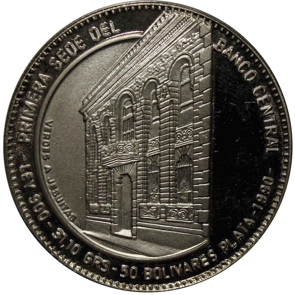 50 Bolívares 1990 50 Aniversario BCV Moneda de Plata