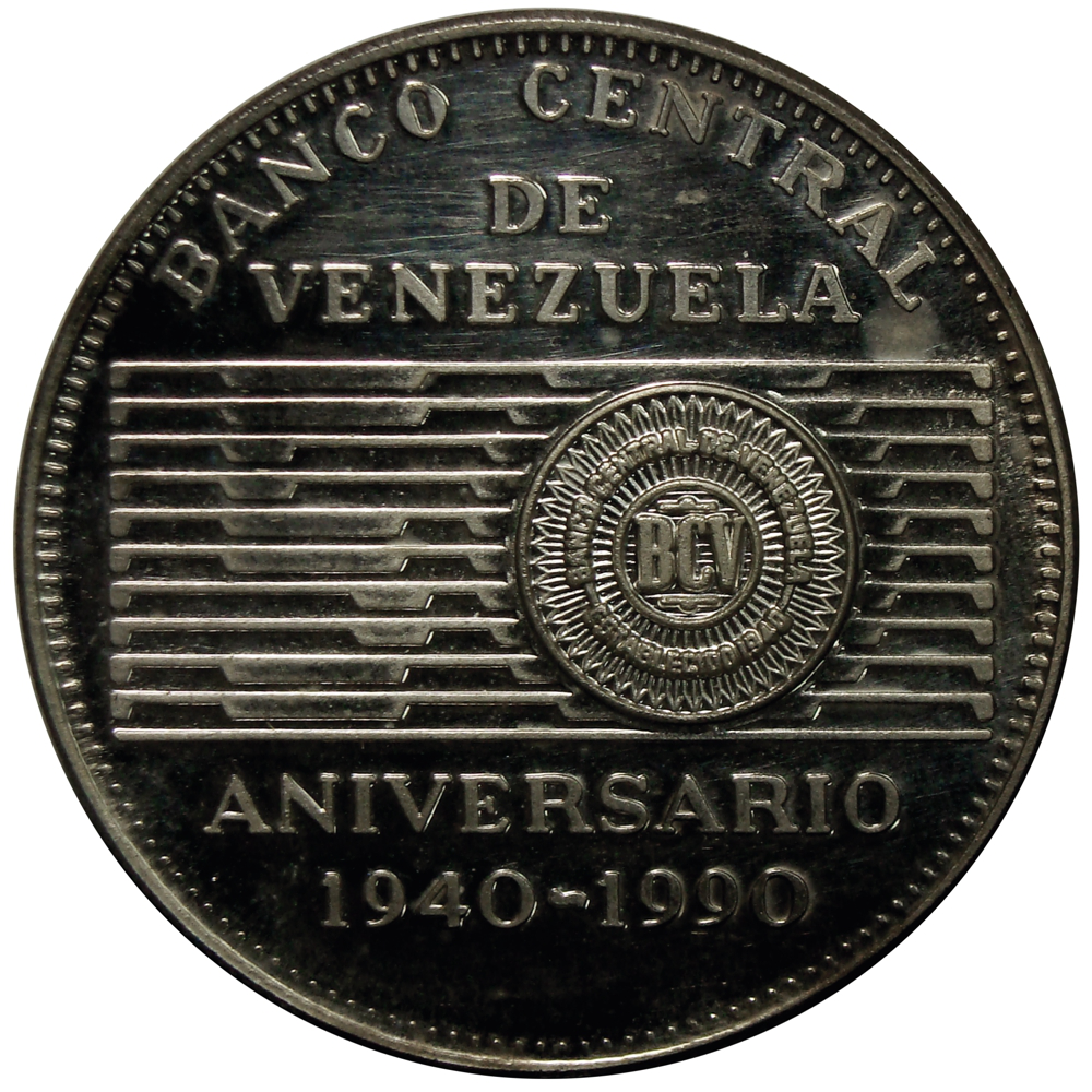 50 Bolívares 1990 - 50 Aniversario BCV Moneda de Plata   - Numisfila
