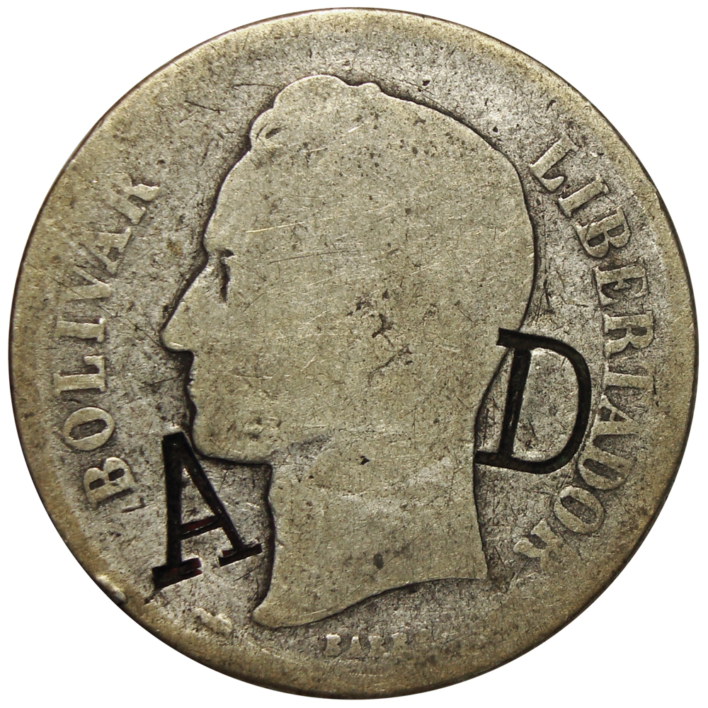 Resello AD en anverso de Moneda 2 Bolívares 1911 - Numisfila