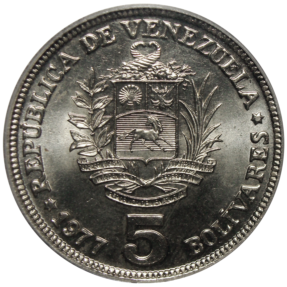Moneda 5 Bolívares 1977 PCGS MS 65  - Numisfila