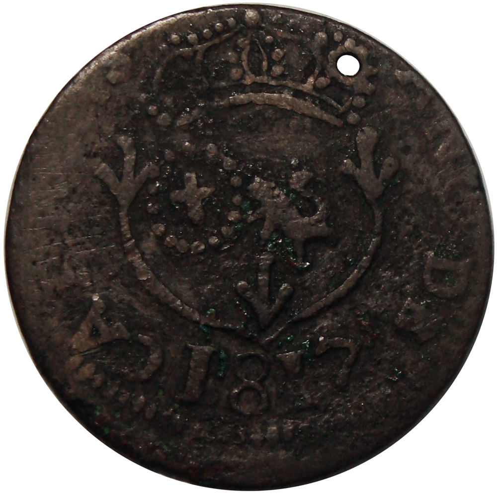 Moneda Caracas ¼ Real 1817 Fecha Grande 7 Inclinado y Cercano - Numisfila