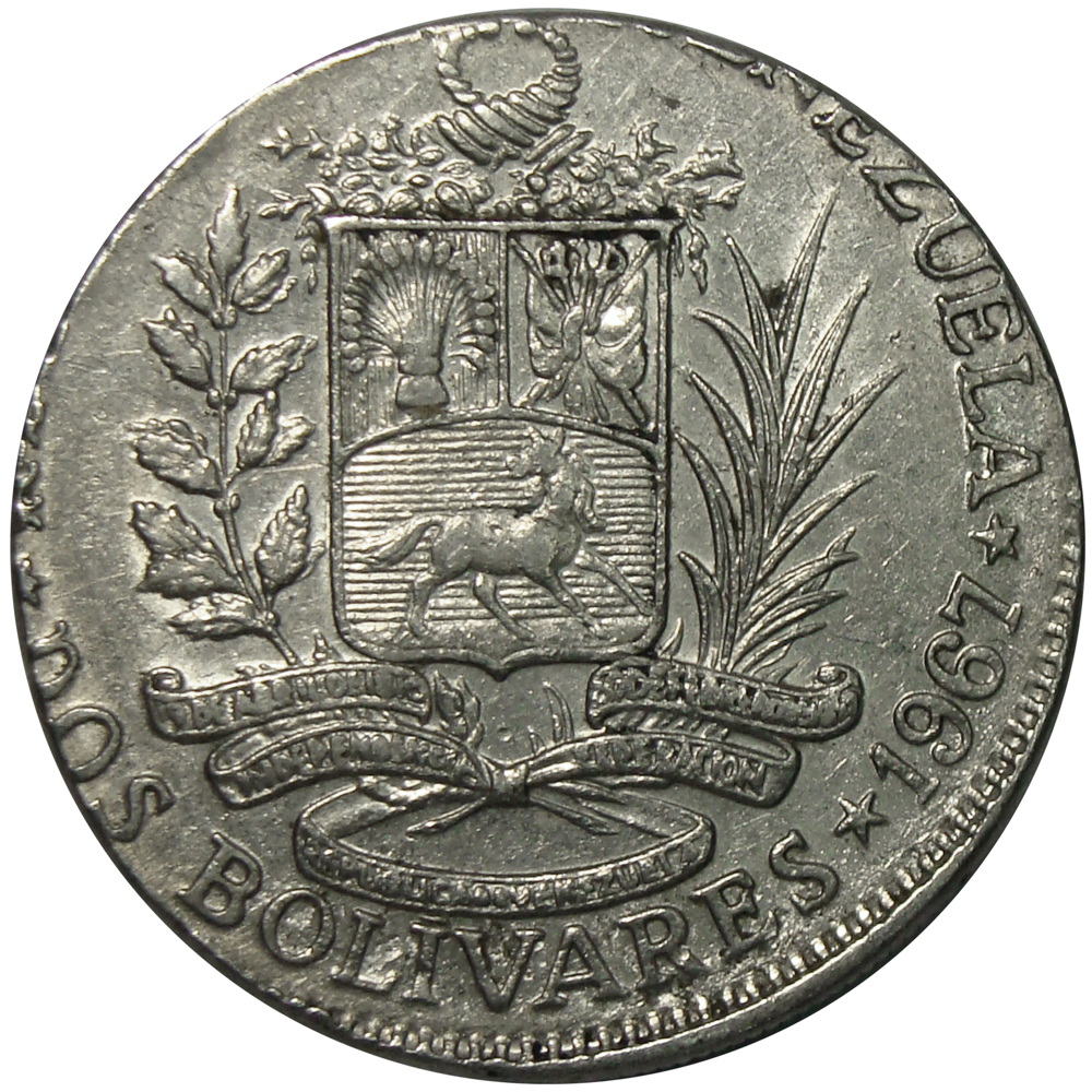 Error Moneda 2 Bs 1967 sobre 1 Bs 1967 - Numisfila