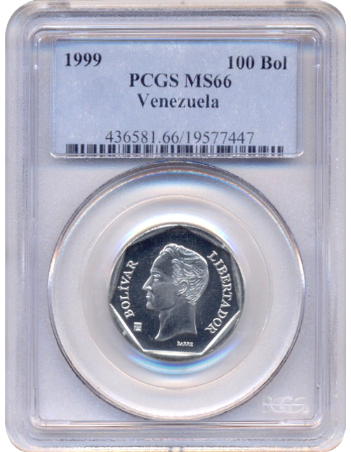 Moneda 100 Bolívares 1999 PCGS MS66 - Numisfila