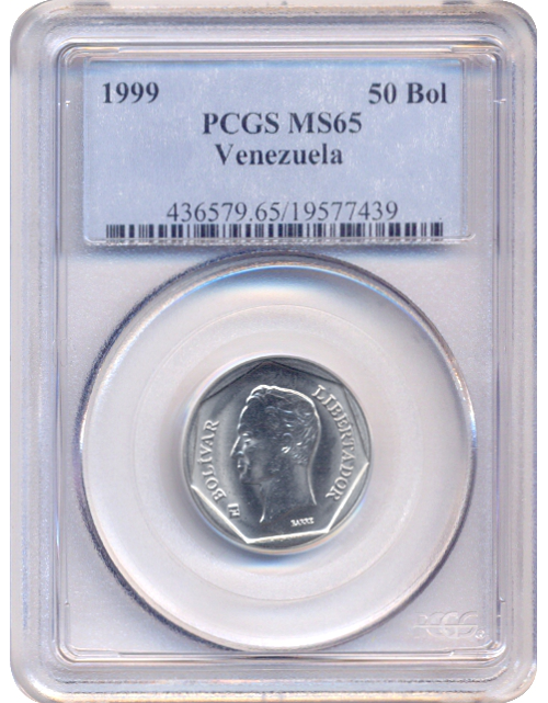 Moneda 50 Bolívares 1999 PCGS MS65 - Numisfila