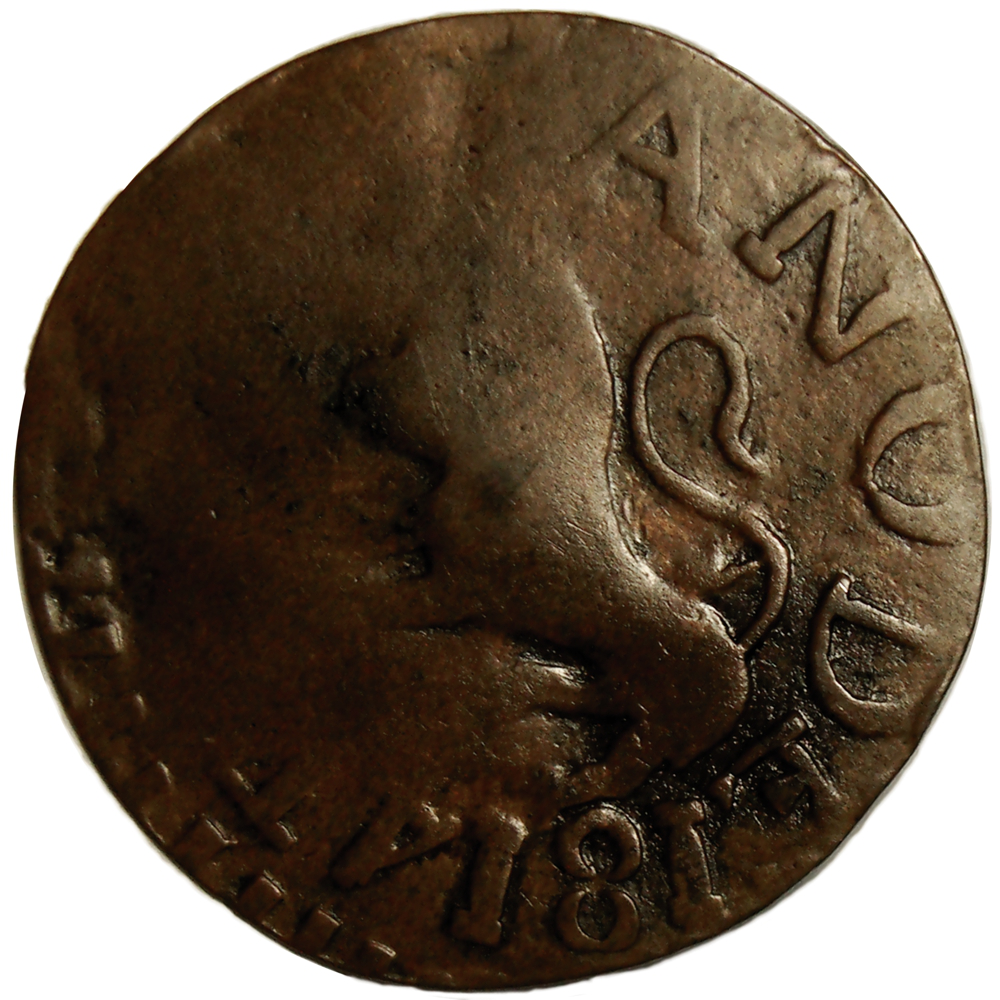 Moneda Guayana ½ Real 1814 Variante 4 Bajo e Inclinado  - Numisfila