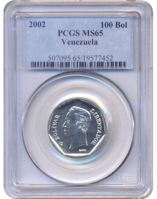 Moneda 100 Bolívares 2002 PCGS MS65 - Numisfila