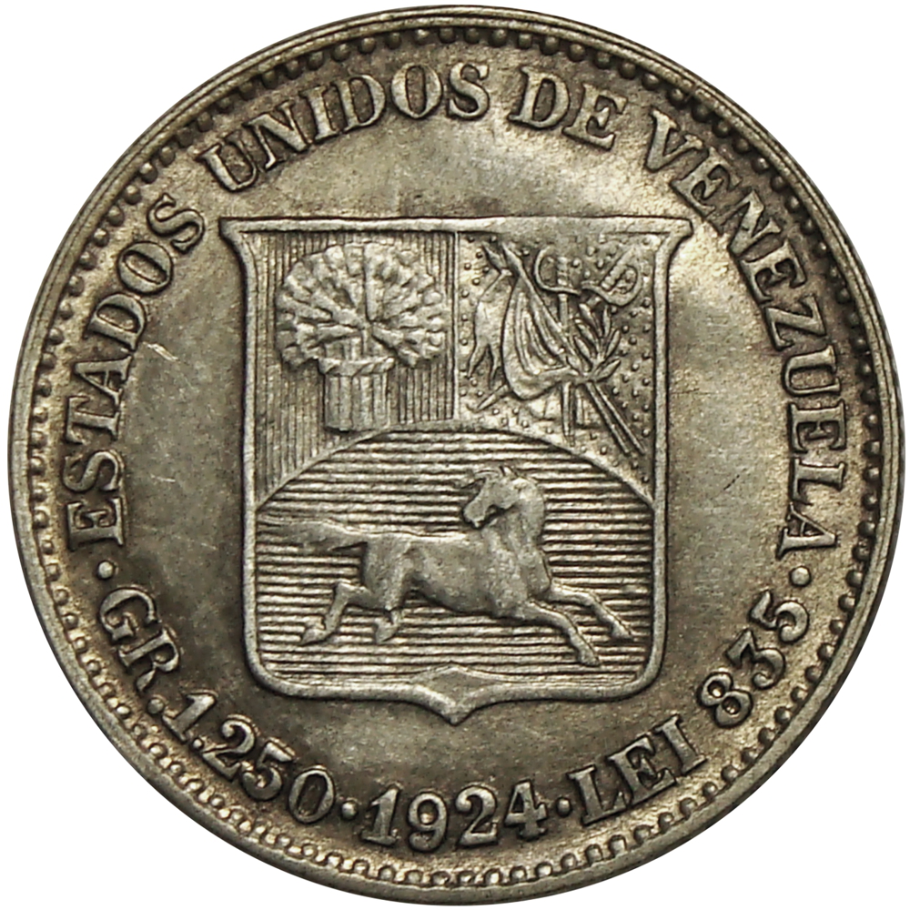 Moneda de Plata 25 Céntimos 1924 - ¼ Bolívar - Numisfila