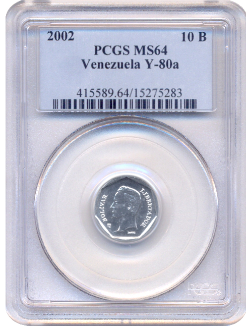 Moneda 10 Bolívares 2002 PCGS MS64 - Numisfila