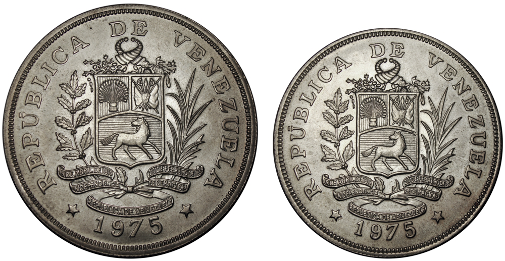 Cachicamo y Jaguar 1975 Monedas 50 y 25 Bolívares Pareja de Fauna  - Numisfila