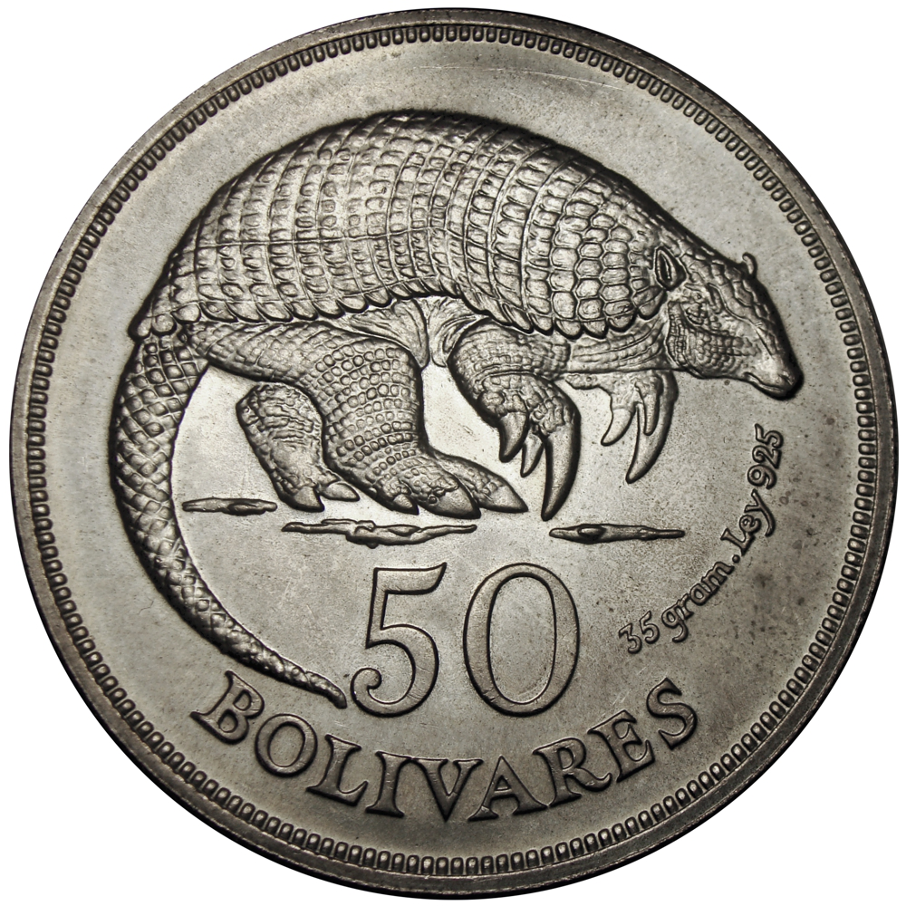 Cachicamo y Jaguar 1975 Monedas 50 y 25 Bolívares Pareja de Fauna  - Numisfila