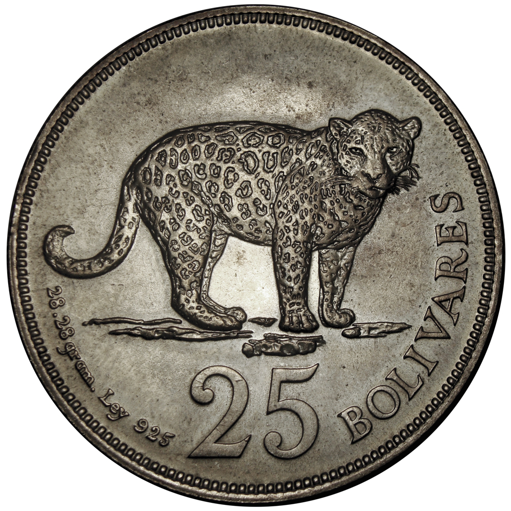 Cachicamo y Jaguar 1975 Monedas 50 y 25 Bolívares Pareja de Fauna  - Numisfila