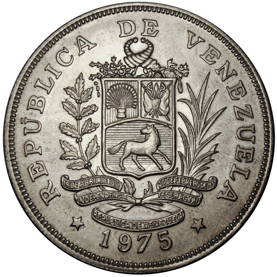 Cachicamo y Jaguar 1975 Monedas 50 y 25 Bolívares Pareja de Fauna  - Numisfila