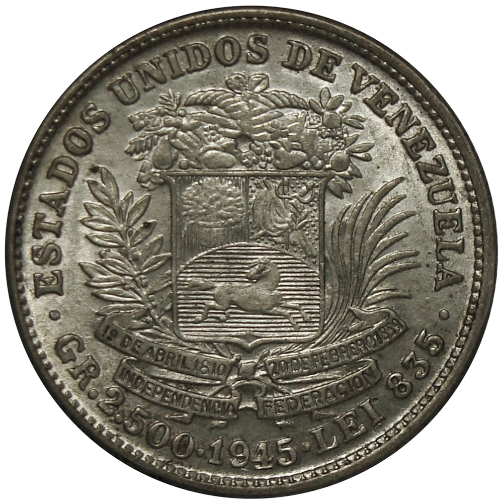 Moneda 50 Céntimos 1945 ½ Bolívar - Real de Plata  - Numisfila