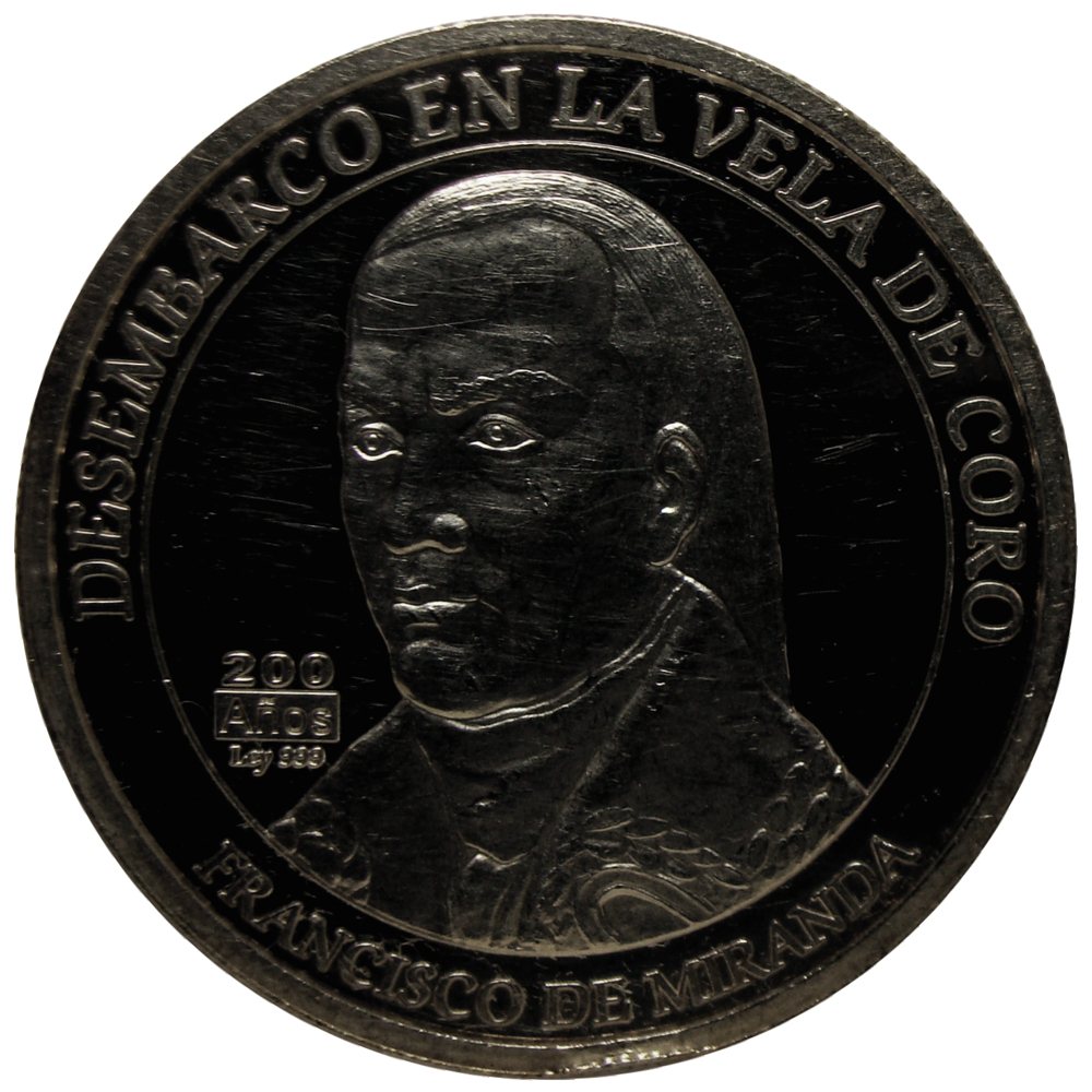 Moneda de Plata Miranda Desembarco Vela de Coro 200 Bolívares 2010  - Numisfila