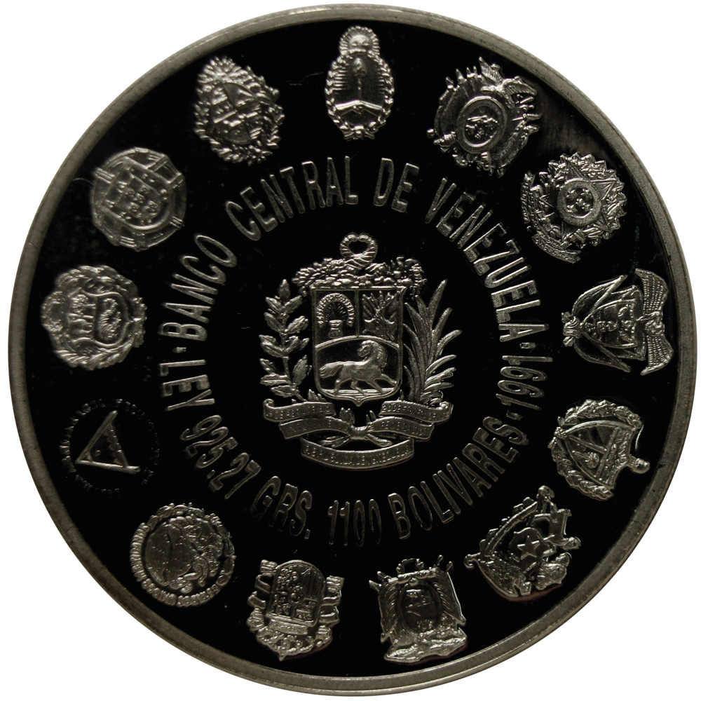 Moneda 1100 Bolívares Cristóbal Colón 1991 Encuentro de Dos Mundos  - Numisfila