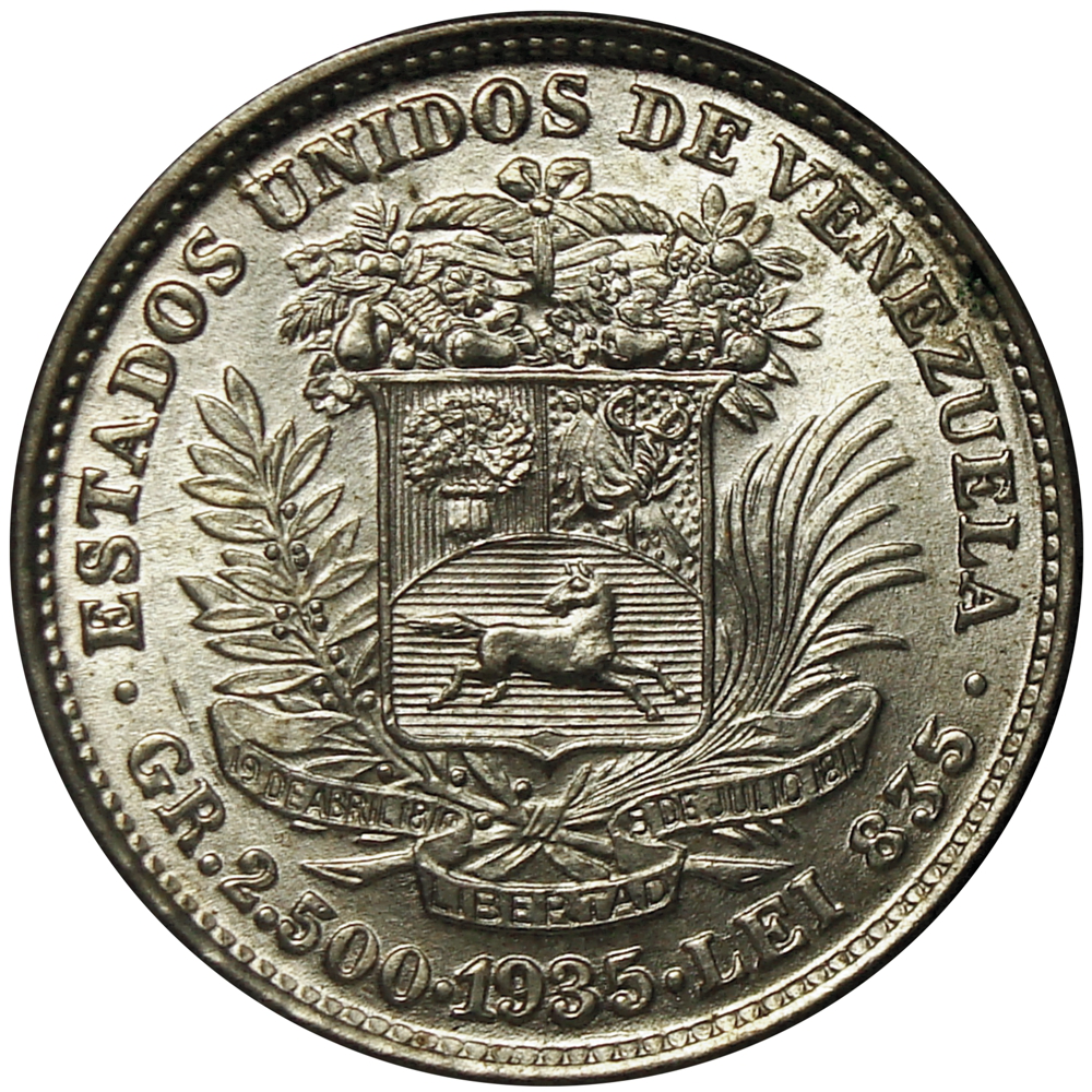 50 Céntimos Moneda de Plata ½ Bolívar - Real 1935 - Numisfila