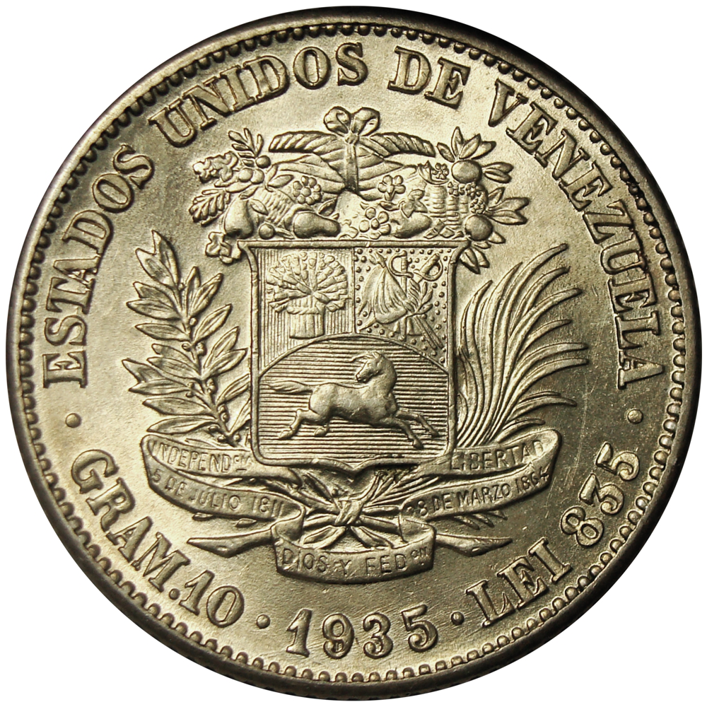Bella Moneda de Plata 2 Bolívares 1935 - Numisfila