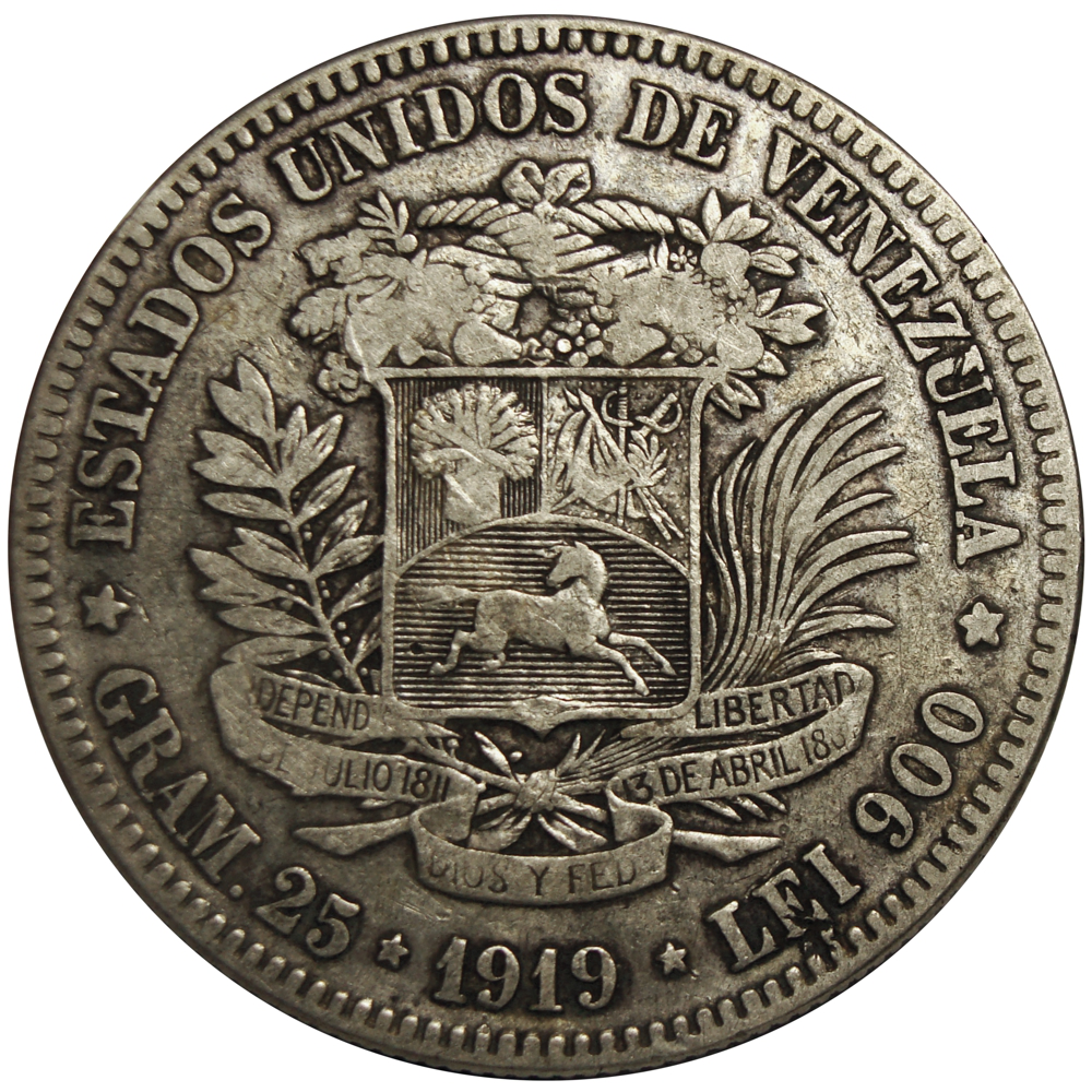 Fuerte Moneda de Plata 5 Bolívares 1919 - Numisfila