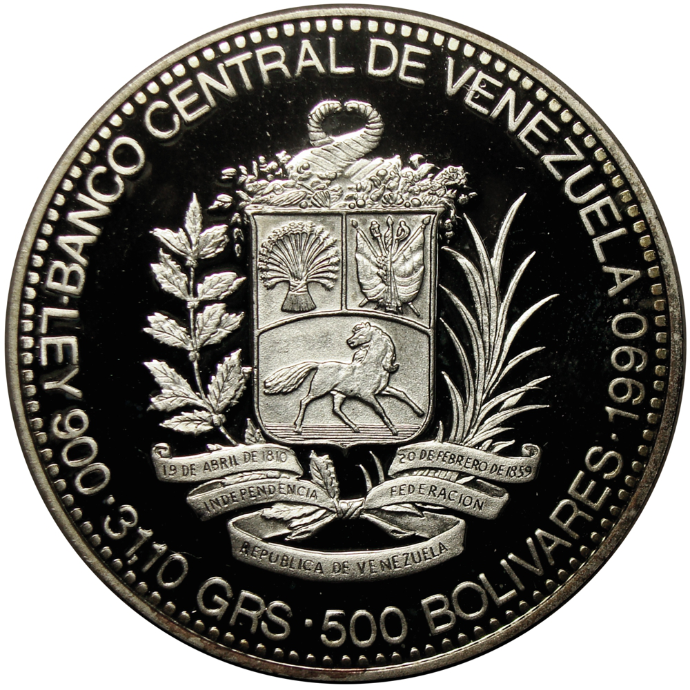 Bicentenario de Páez Moneda de Plata 500 Bolívares 1990  - Numisfila