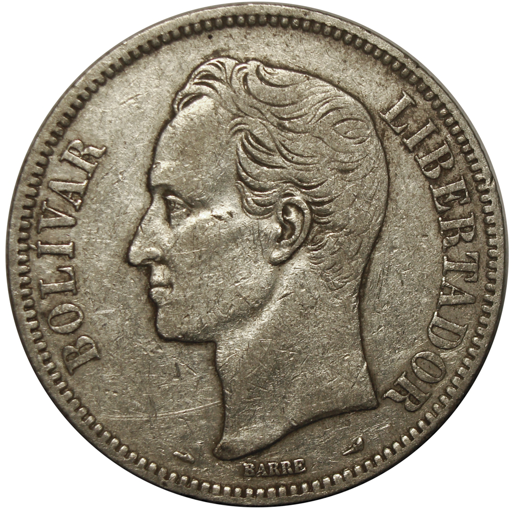 Moneda de Plata 5 Bolívares Fuerte 1910 Cero Redondo  - Numisfila