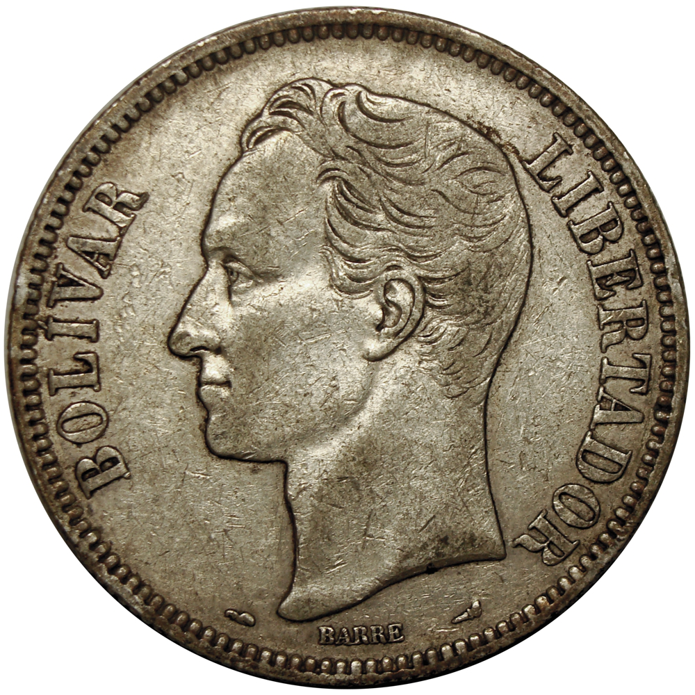 Moneda 5 Bolívares 1910 Cero Ovalado - Fuerte de Plata  - Numisfila