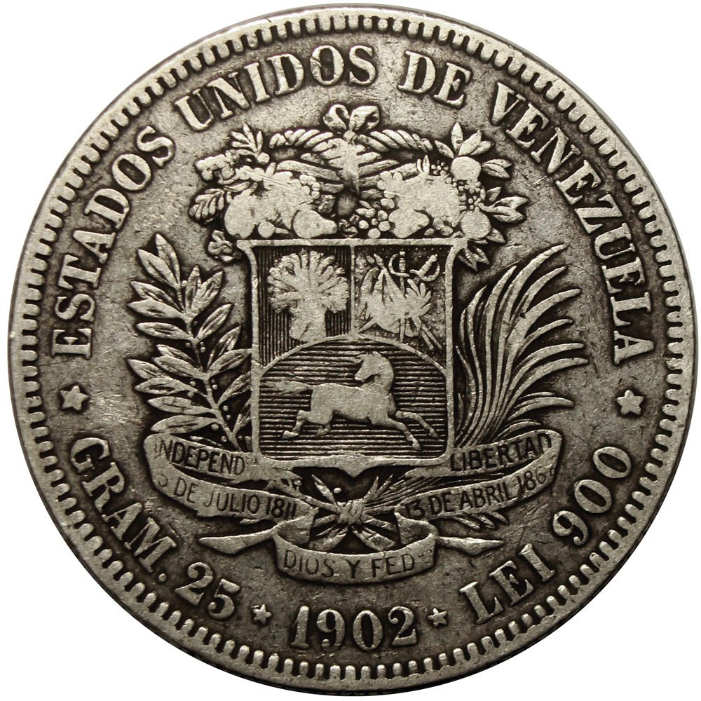 Moneda 5 Bolívares de Plata Fuerte 1902 - Numisfila