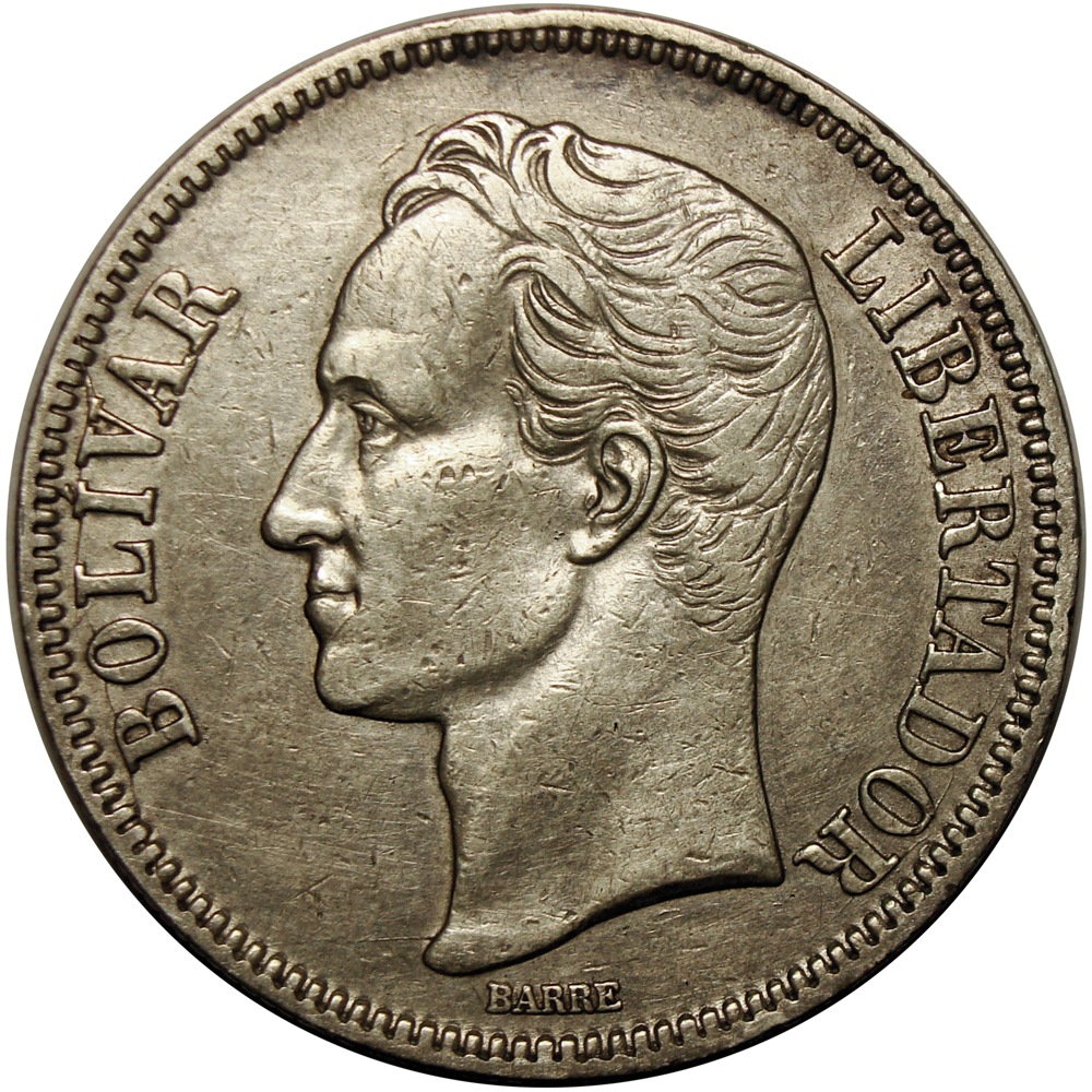 Moneda de Plata 5 Bolivares Fuerte 1924 Variante "24" Altos  - Numisfila