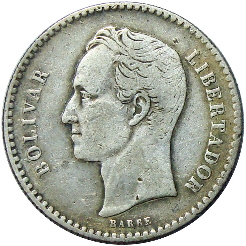 50 Céntimos 1886 2do "8" Alto Moneda de Plata ½ Bolivar - Real  - Numisfila