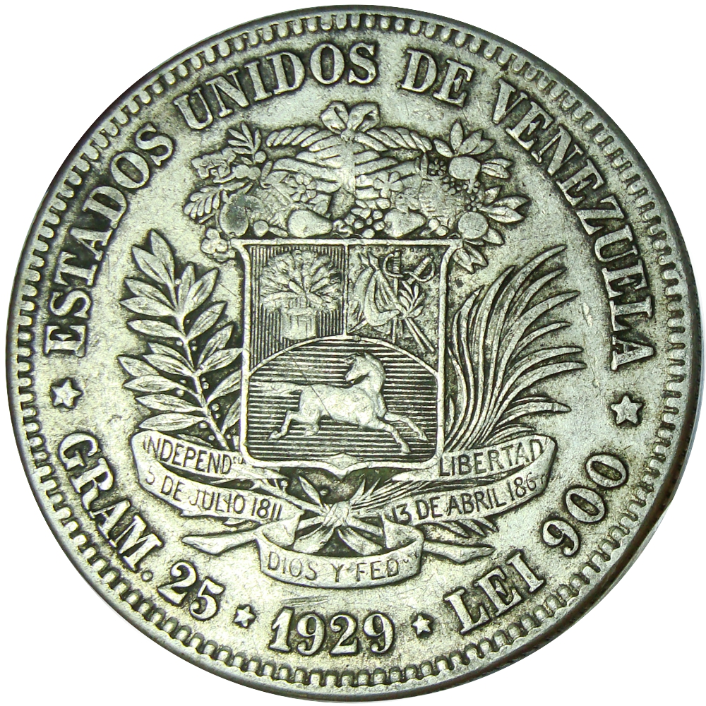 Moneda de Plata 5 Bolívares - Fuerte 1929 - Numisfila