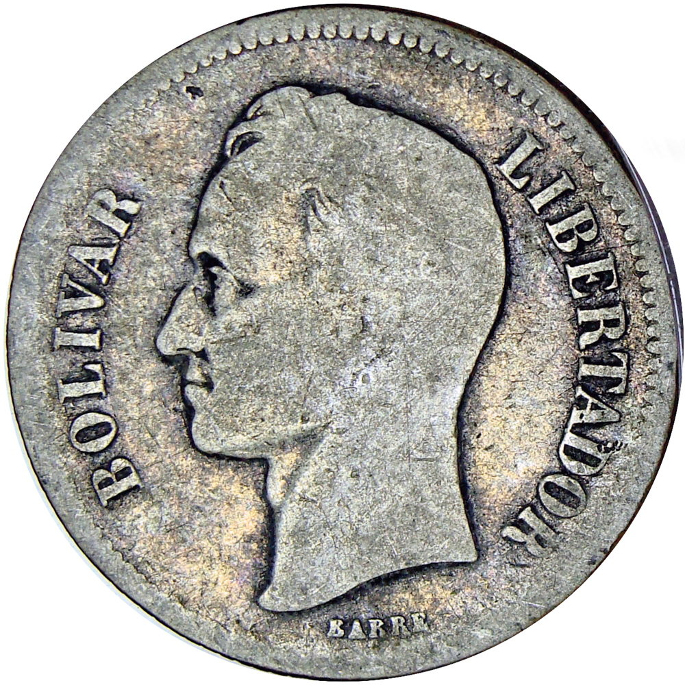 Moneda de Plata 2 Bolívares 1903 - Variante 3 Bajo e Inclinado  - Numisfila