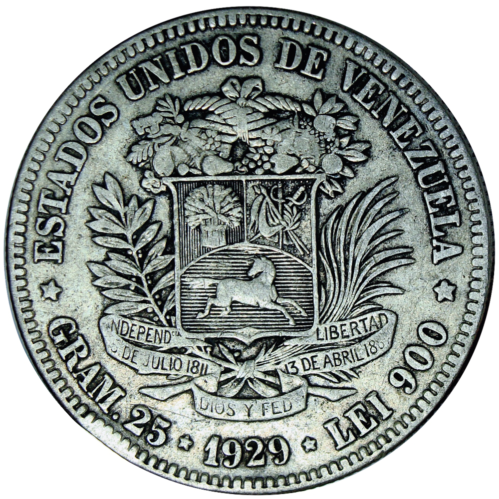 Moneda de Plata 5 Bolívares - Fuerte 1929  - Numisfila