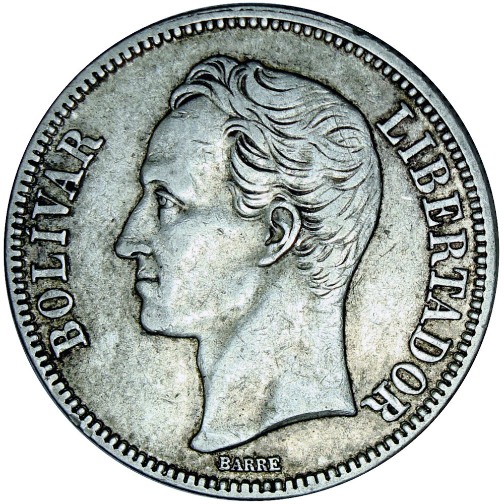 Fuerte Moneda de Plata 5 Bolívares 1921 Fecha Ancha  - Numisfila