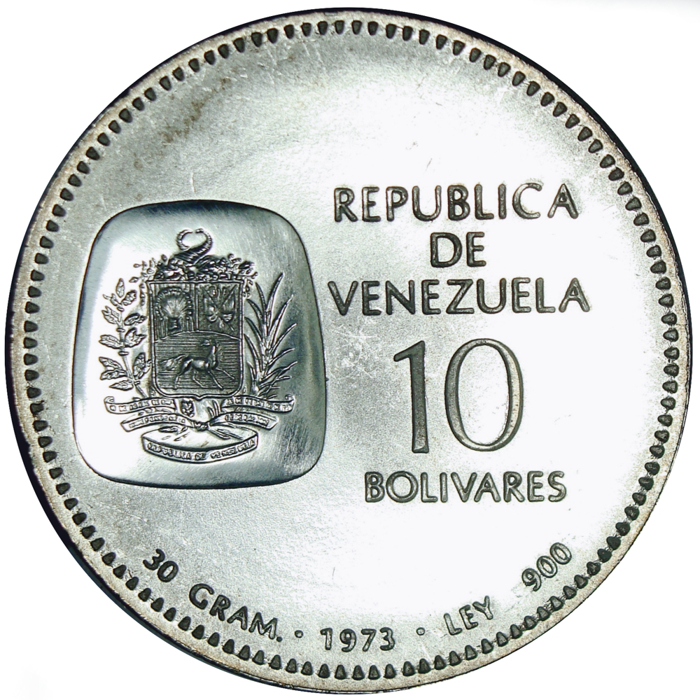 Doblón Moneda 10 Bolívares 1973 Canto Invertido  - Numisfila