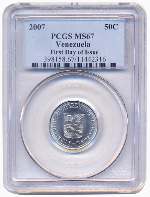 Moneda 50 Céntimos 2007 PCGS MS67 1er día de emisión - First Day of Issue - Numisfila