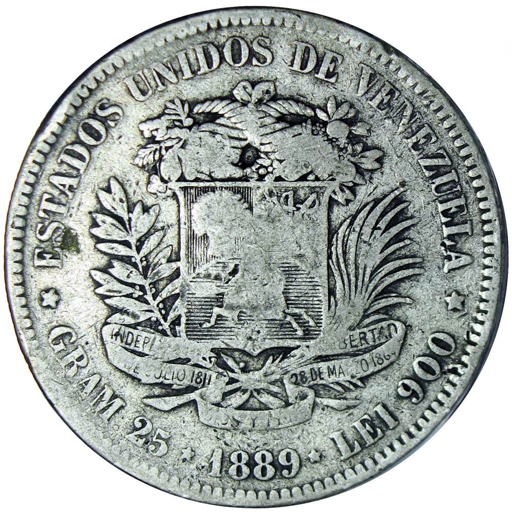 Venezuela Moneda de Plata 5 Bolívares - Fuerte 1889 - Numisfila
