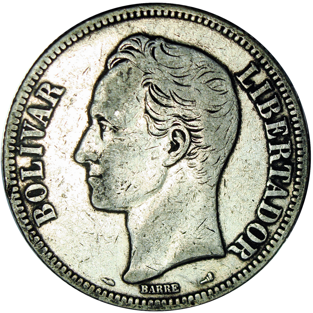 Moneda de Plata 5 Bolívares - Difícil Fuerte 1904   - Numisfila
