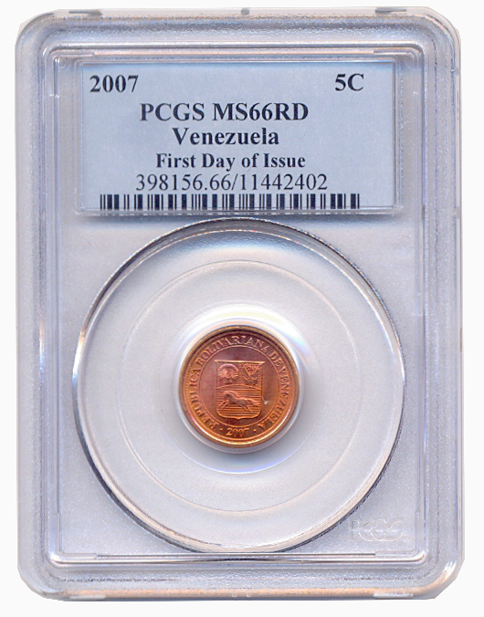 Moneda 5 Céntimos 2007 PCGS MS66RD 1er día de emisión - First Day of Issue - Numisfila