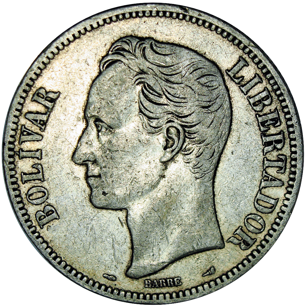 Moneda de Plata 5 Bolívares Fuerte 1911 Fecha Angosta  - Numisfila