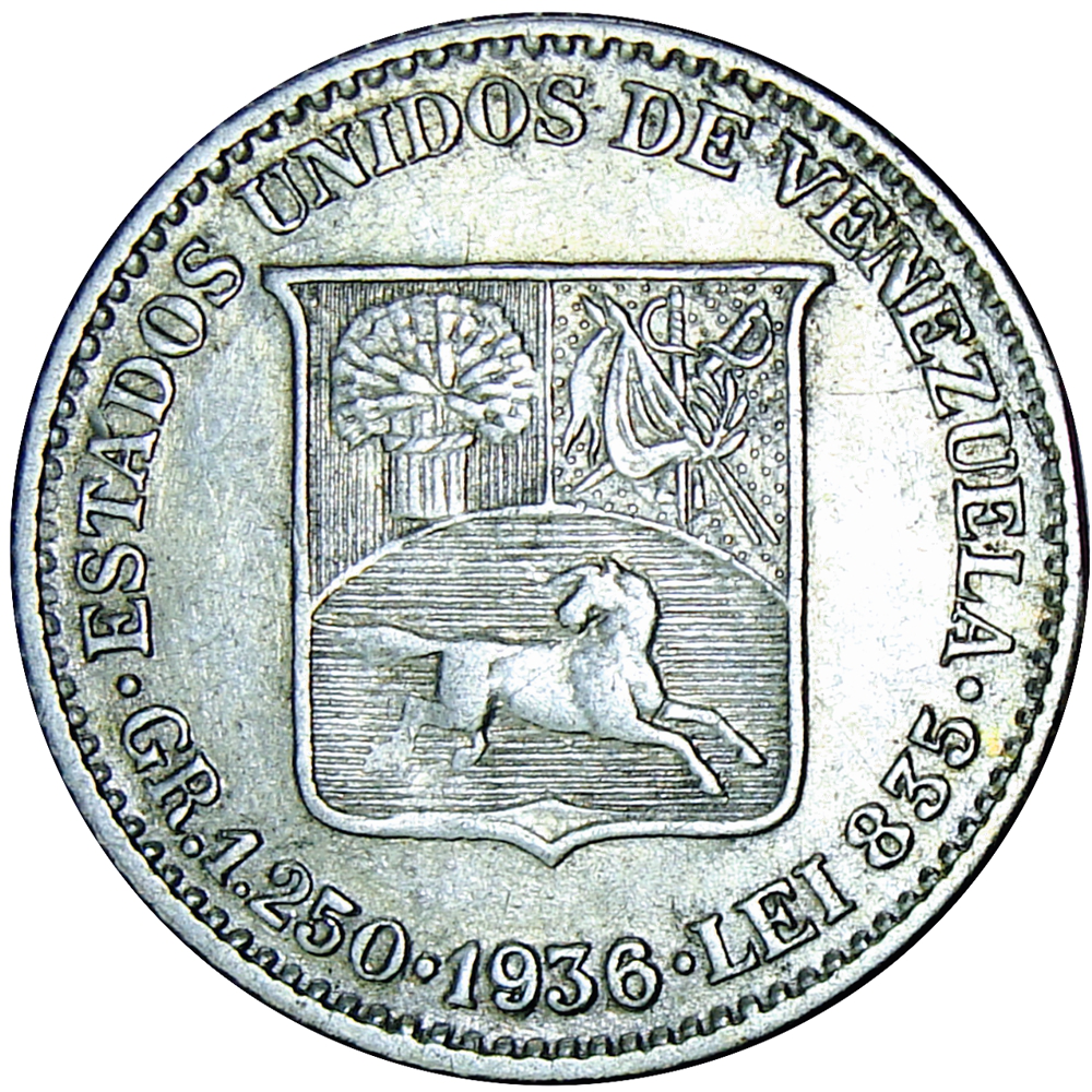 Moneda de Plata 25 Céntimos 1936 ¼ de Bolívar - Medio - Numisfila