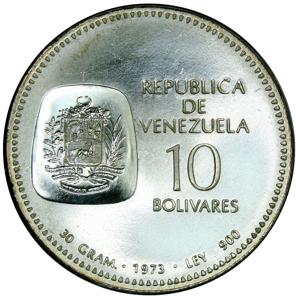 Moneda 10 Bolívares Doblón 1973 Canto Al Derecho  - Numisfila