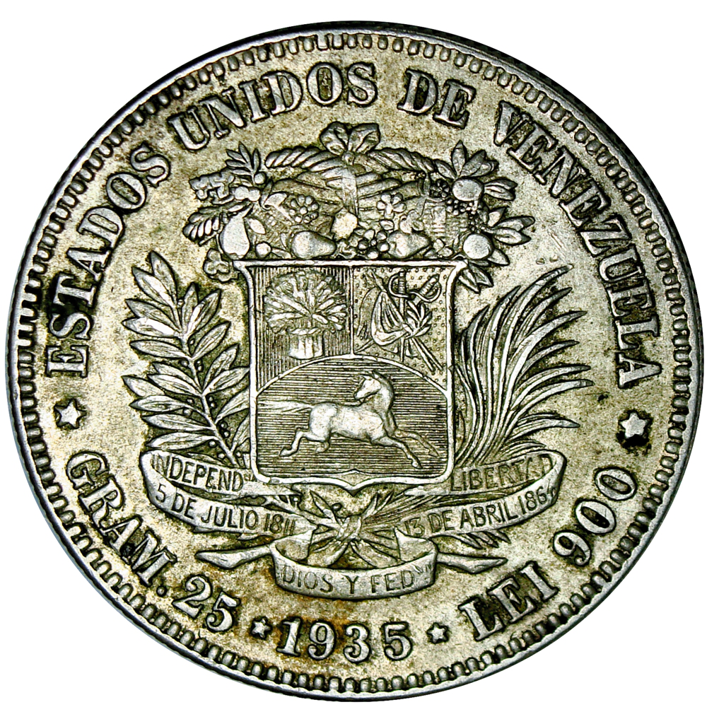 Fuerte Moneda de Plata 5 Bolívares 1935 - Numisfila