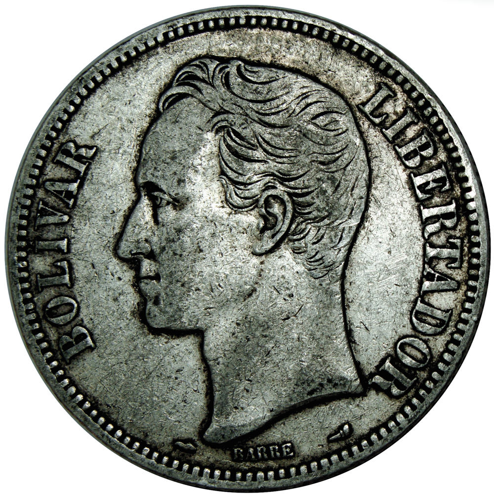 Fuerte Moneda de Plata 5 Bolívares 1912 Fecha Normal  - Numisfila