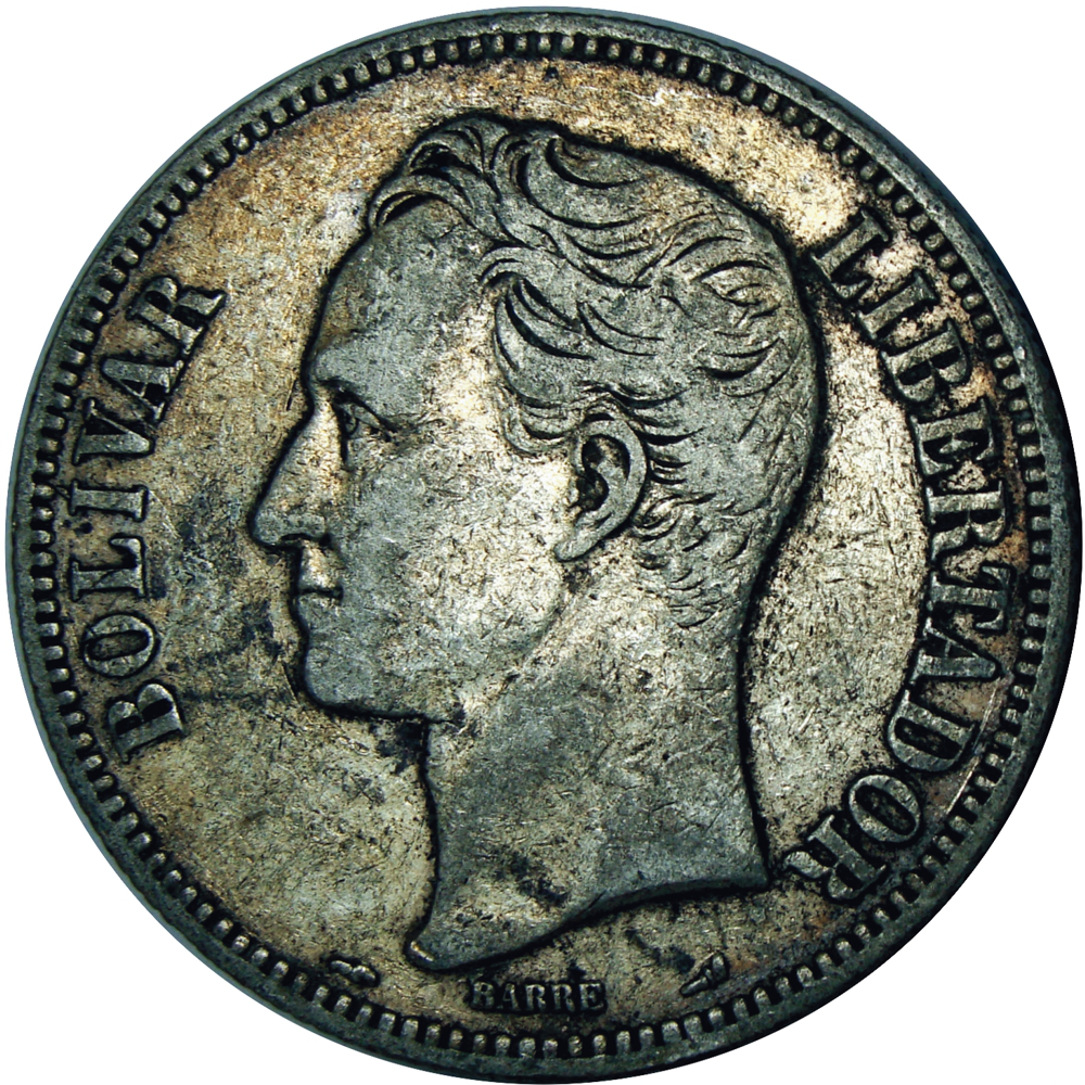 Moneda de Plata 5 Bolívares - Difícil Fuerte 1904   - Numisfila
